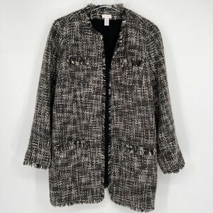 Chicos Jacket Womens L Tweed Long Coat Career Office Suiting Wool‎ Gray Brown